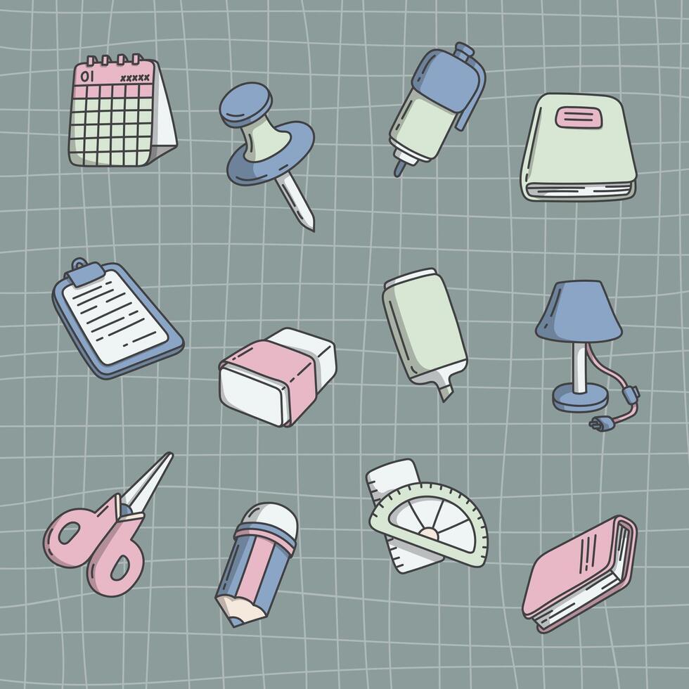 Stationery collection cartoon art tool vector