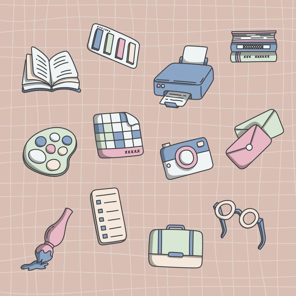 Cartoon document work equipment collection vector