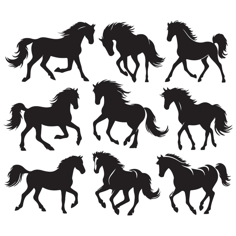 illustration design horse set silhouette, majestic and detailed illustrations vector
