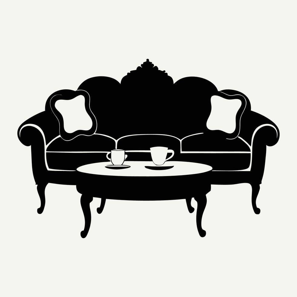 silhouette of sofa set with tee table , stylish and versatile home designs vector