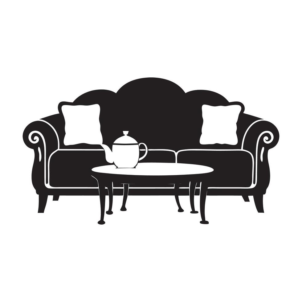 silhouette of sofa set with tee table , stylish and versatile home designs vector