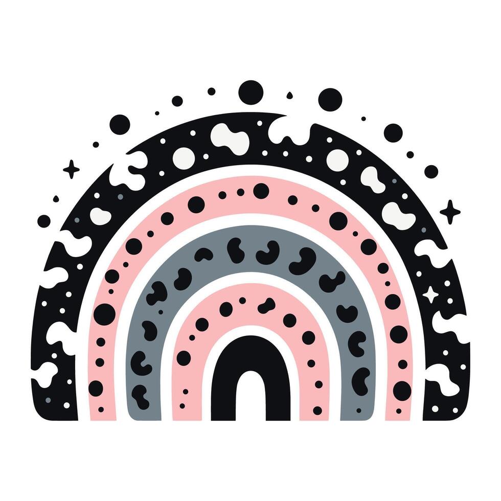 Abstract rainbow in pastel colors with polka dots and wavy lines on white background vector