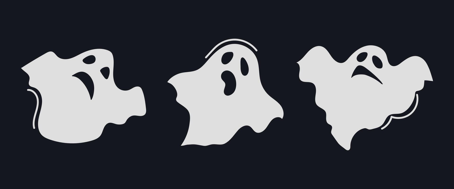 Set collection of ghosts silhouettes icon clipart avatar logotype isolated illustration on black background vector