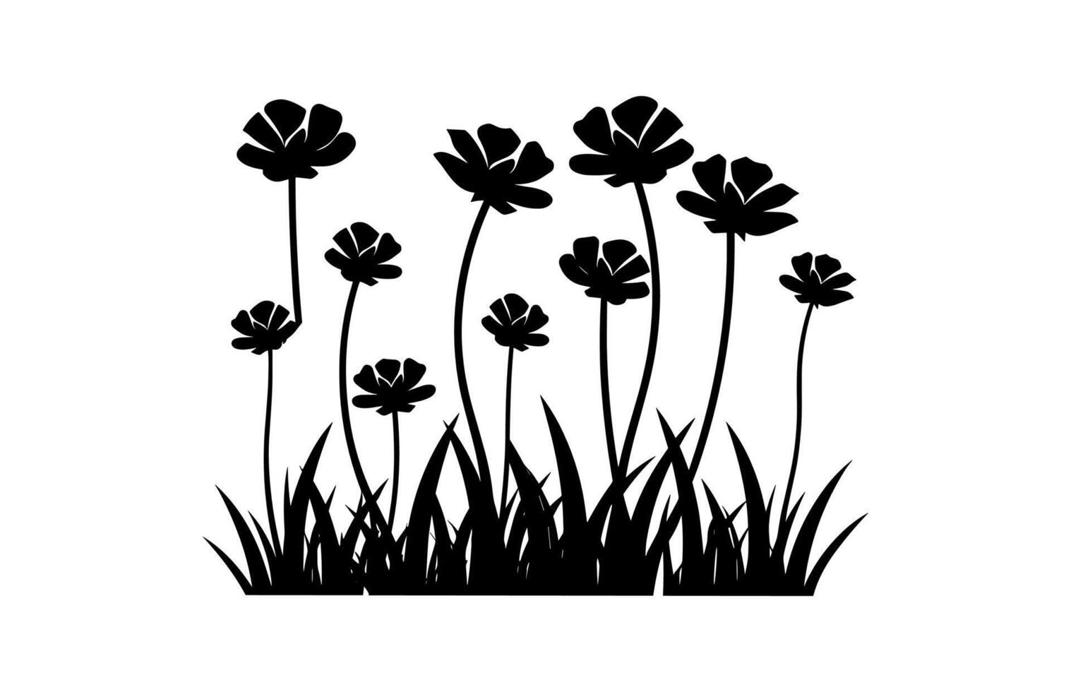 Flower Field Black Silhouette vector