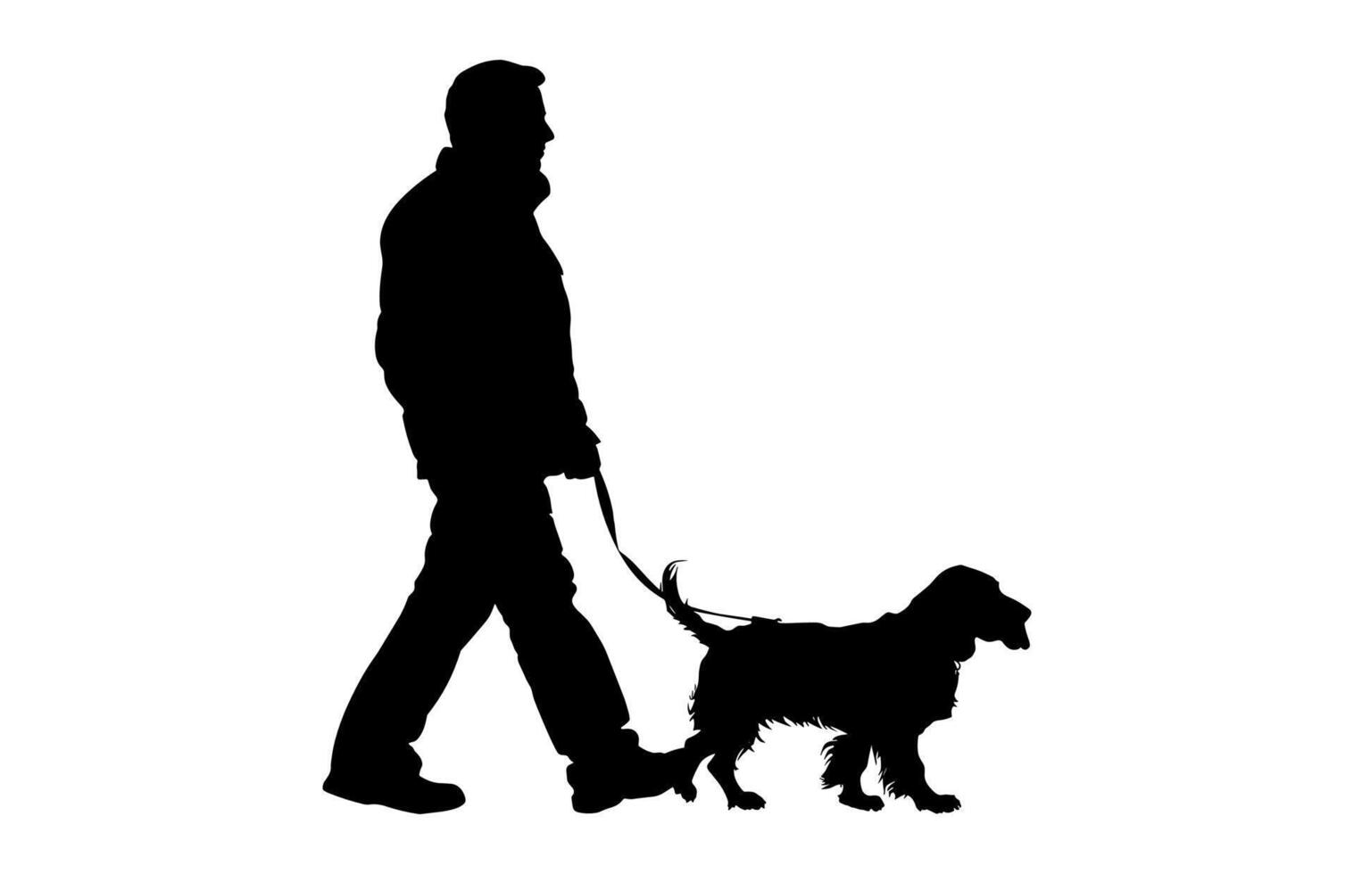 Man Walking with a Basset Hound Dog Silhouette Black Clipart vector