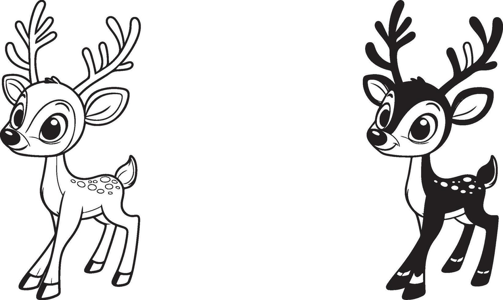 Reindeer Christmas - Black Outline, Isolated on White. vector