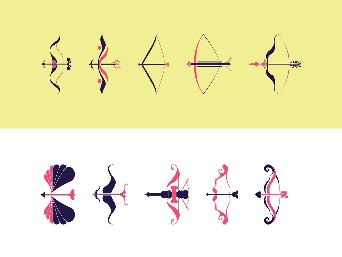 a set of different arrows and bows on a yellow background vector