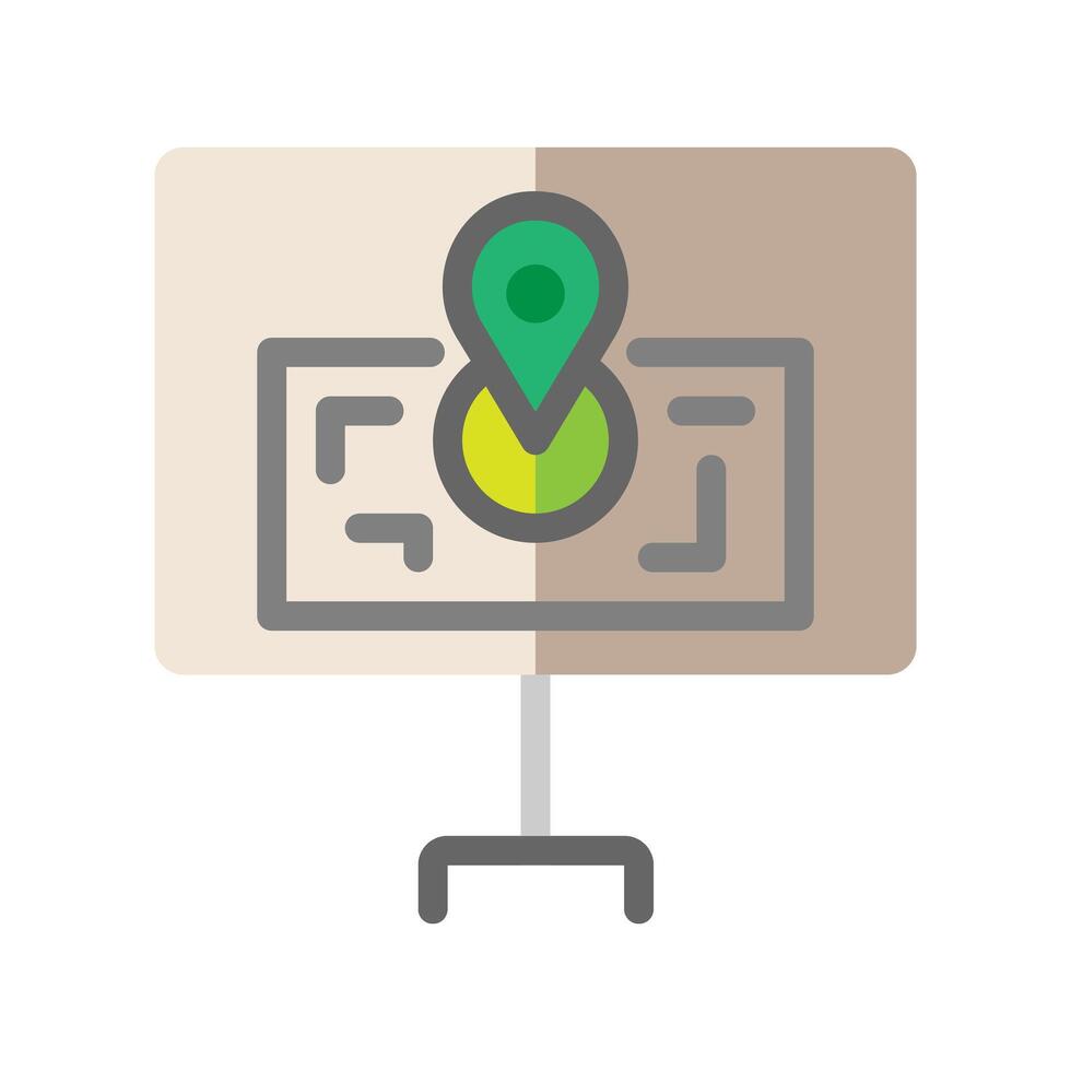 a map pin on a white board with a green arrow vector