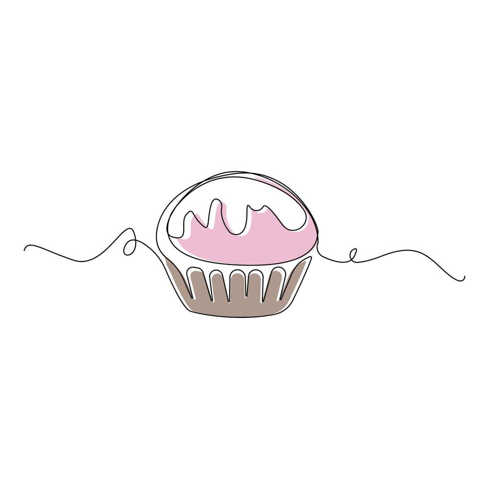 Hand-drawn cupcake one-line art drawing. Cupcake continuous line icon. vector