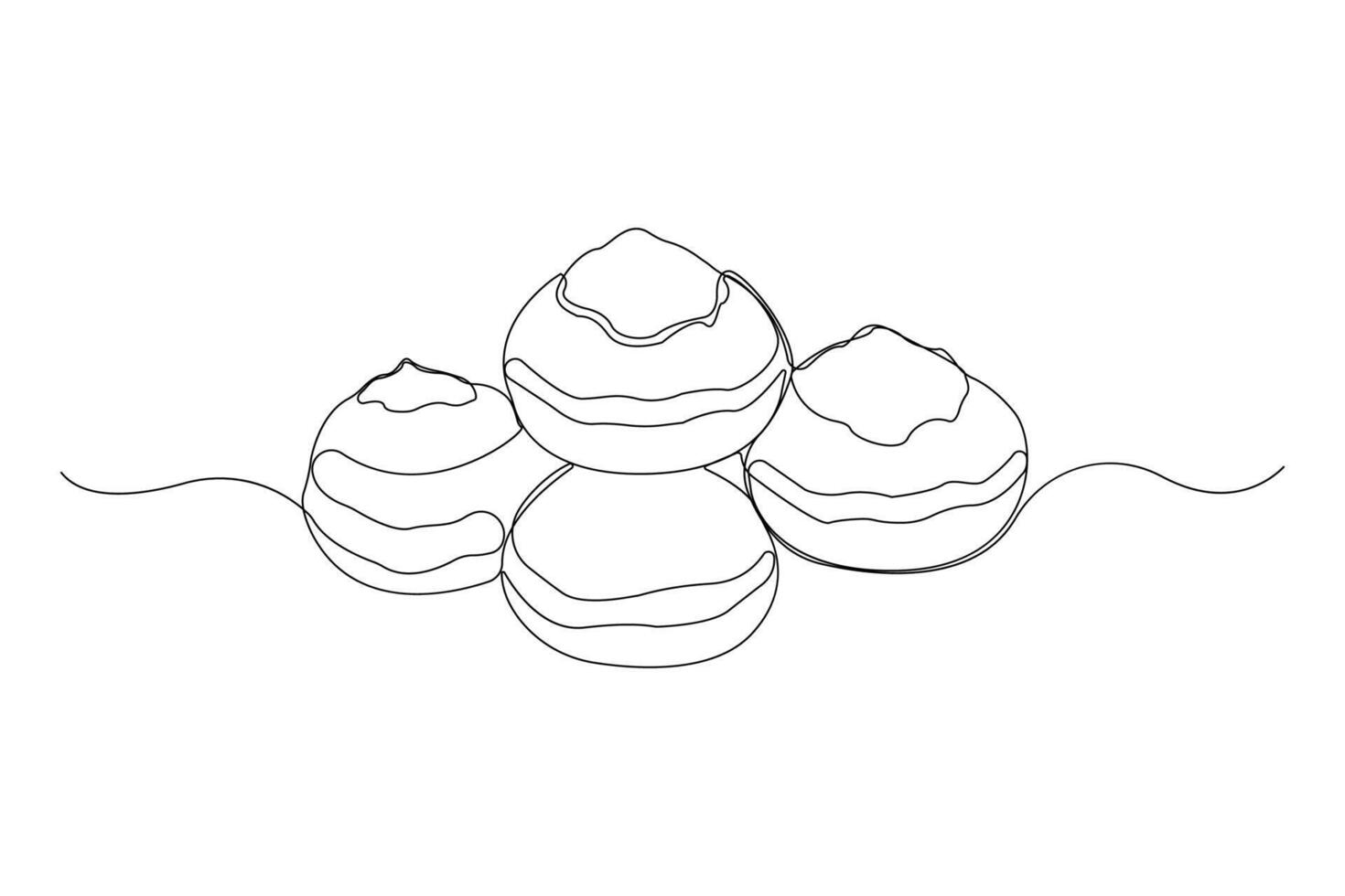 Hanukkah sufganiyot donuts one line art drawing. vector