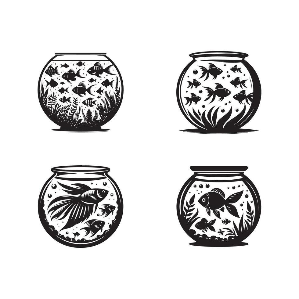 Simple black and white fish bowls silhouette. vector
