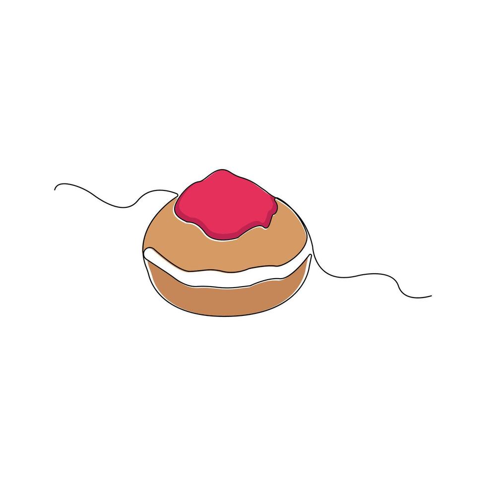 Continuous line art drawing of Hanukkah sufganiyot donut. vector