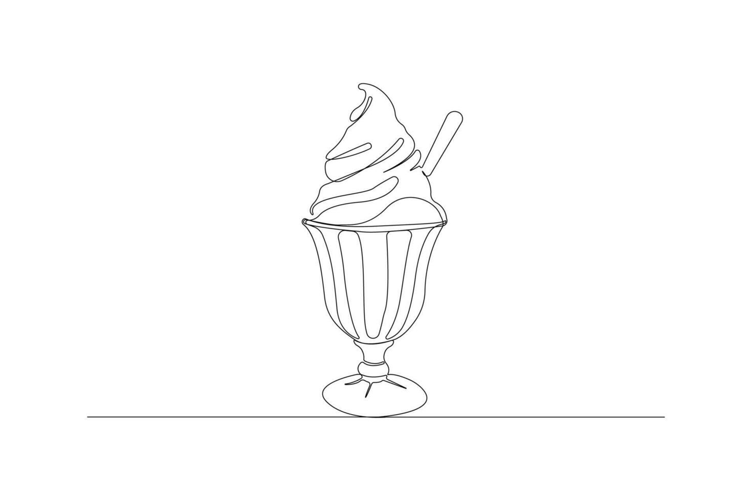 Ice cream served in a glass continuous line art drawing. Ice cream in glass outline vector