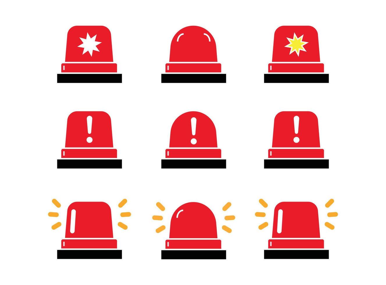 Emergency siren flashlight set for ambulance, police and alarms with exclamation hazard warning symbol in red color vector