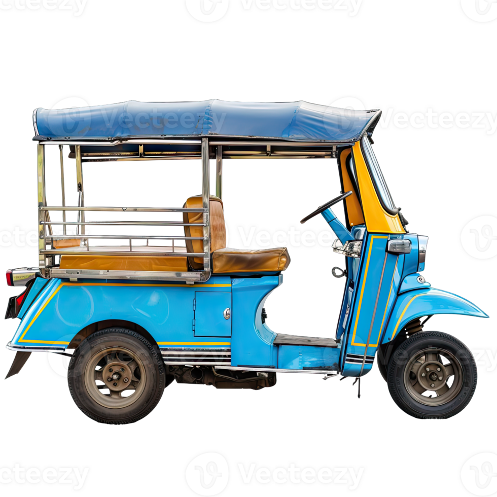 Colorful tuk-tuk, a popular three-wheeled vehicle, perfect for exploring vibrant streets and local culture. png