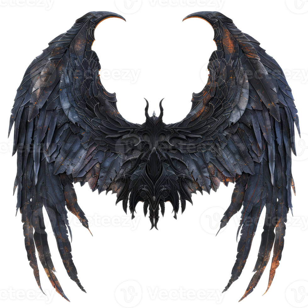 The dark wings of a black bird are shown png