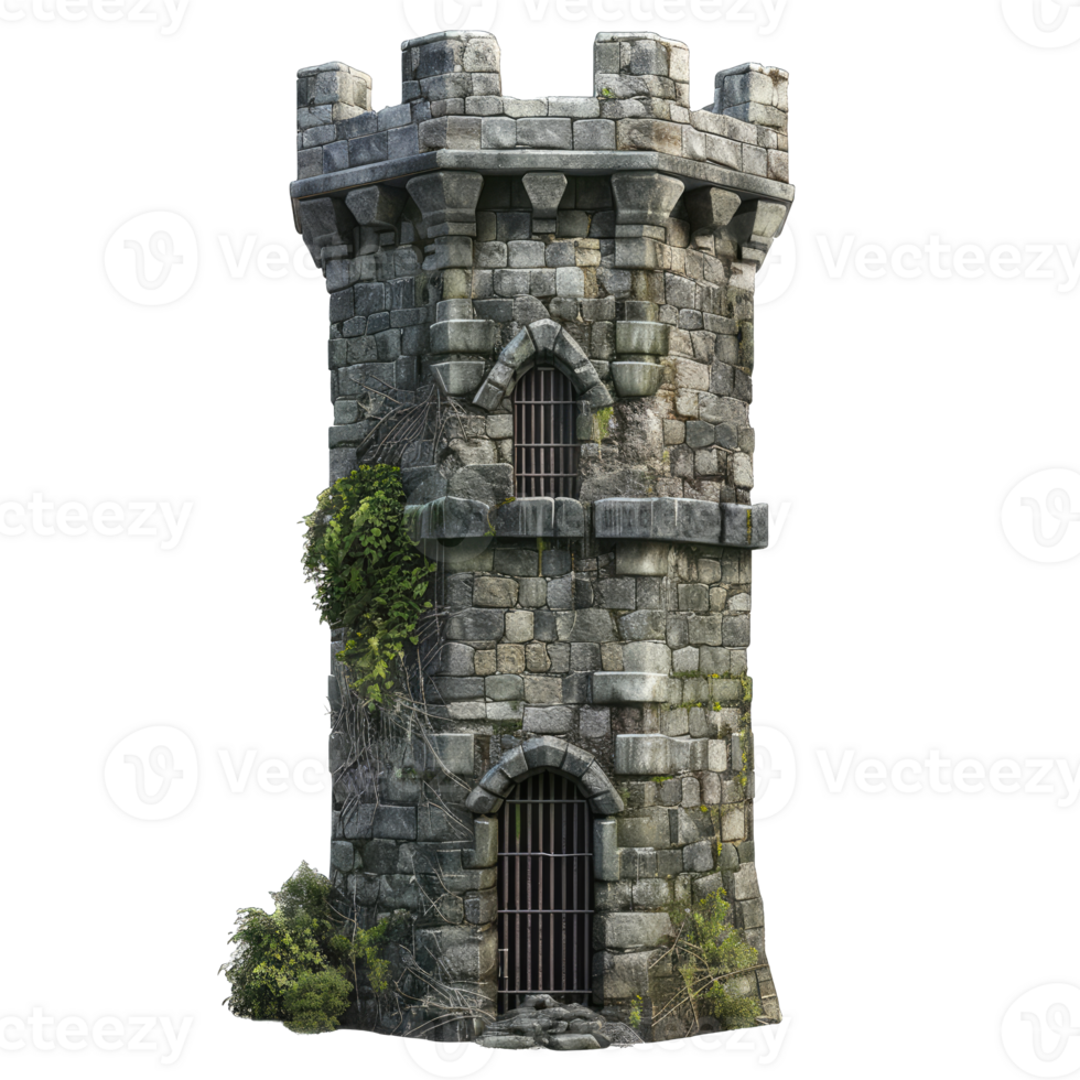 A stone tower with a door and a window png