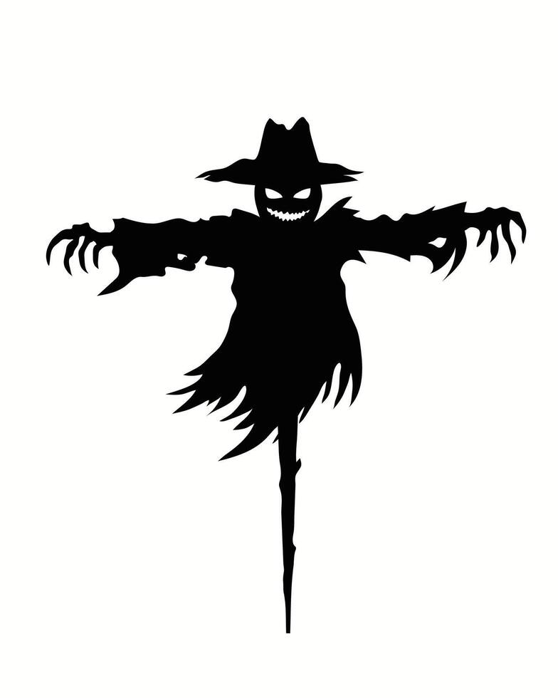 hand drawn scary Scarecrow Silhouette, black color vector