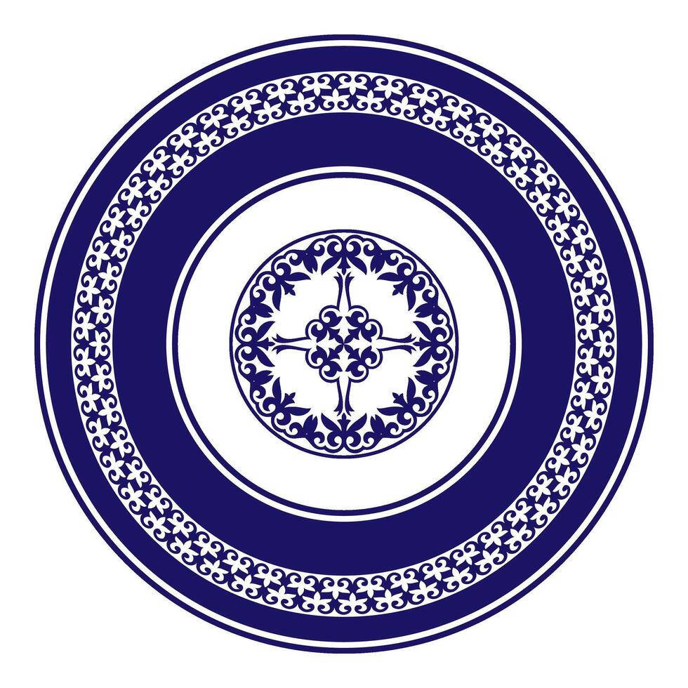 Blue round Kazakh national ornament. Traditional Ethnic ornament of Asian nomads, Kazakhs, Kyrgyz, Mongols. Traditional pattern for decoration of textile, embroidery, household items, sandblaster vector