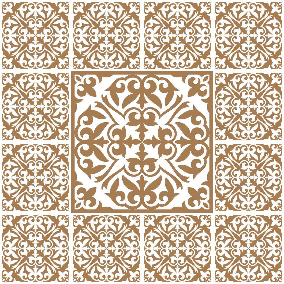 National Islamic Seamless gold pattern Arabesque. Islamic pattern of the nomads of Kazakhstan, Kyrgyzstan, Mongolia, Moroccan,Turk. For ceramic, azulejo tile, border, sandblaster, Patchwork vector