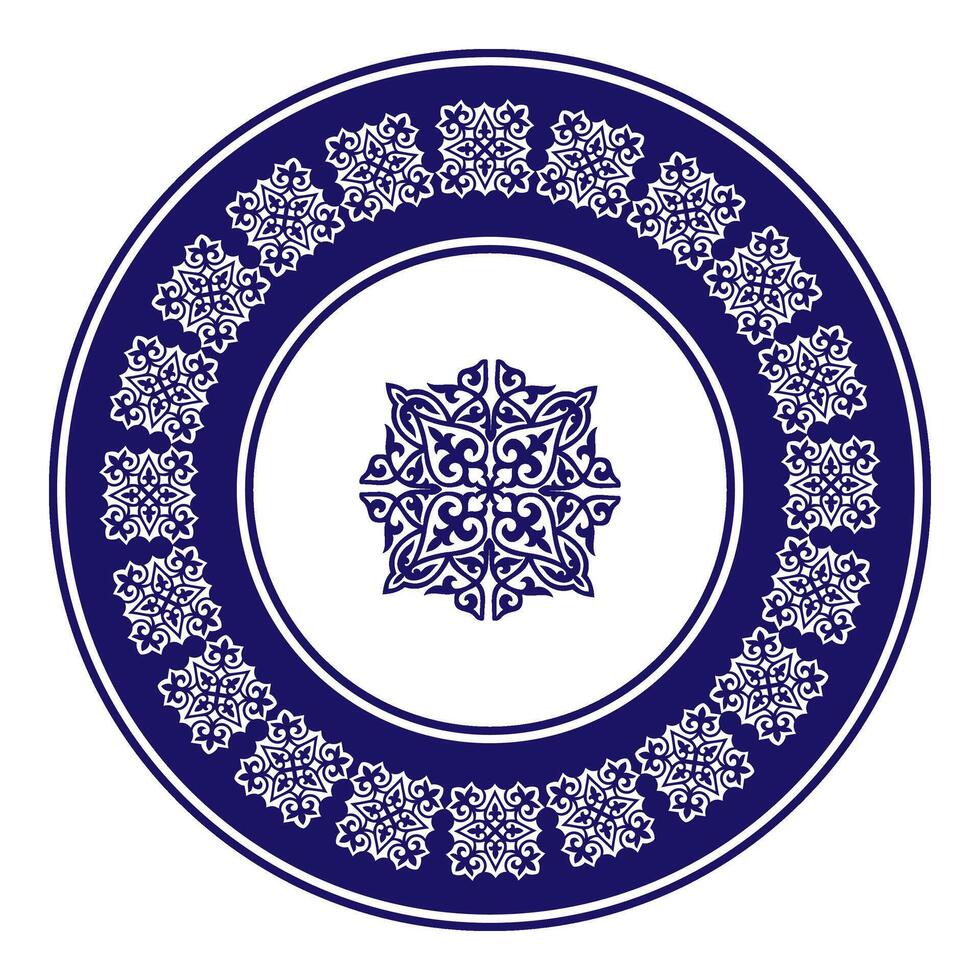Traditional ornament of Asian nomads, Mongols, Kazakhs, Kirghiz, Tatars. Blue round Kazakh national ornament. Traditional pattern for decoration of textile, household items, sandblaster, embroidery vector