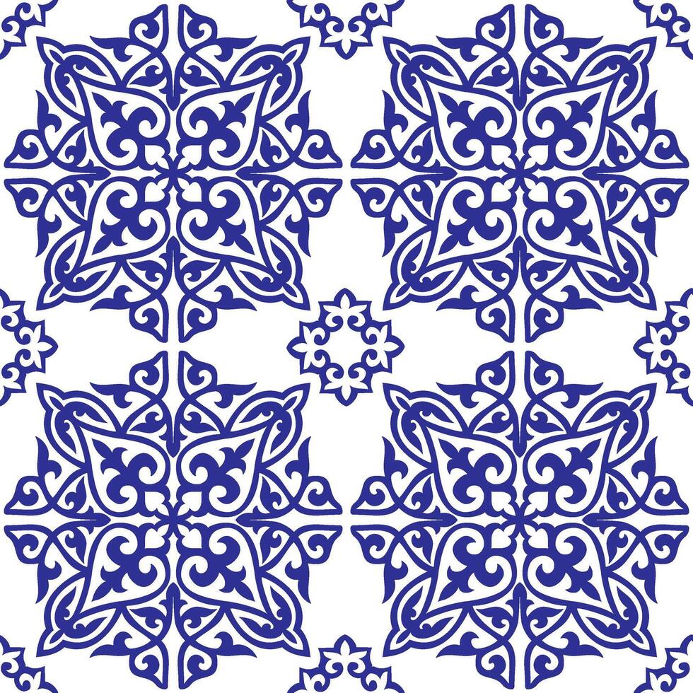 Geometric Moroccan Seamless Pattern Arabesque blue. Moroccan azulejo pattern, majolica tile,Talavera, Damask. Portuguese azulejo tile pattern floral ornament, Mediterranean ceramic, embroidery vector