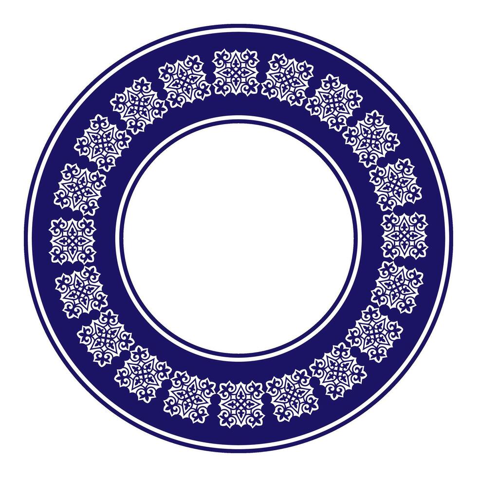 Blue round Kazakh national ornament. Ethnic pattern of the ancient nomads, Kazakh, Mongol, Kyrgyz, Kalmyk, Buryat. Traditional pattern for decoration of textile, household items, sandblaster vector