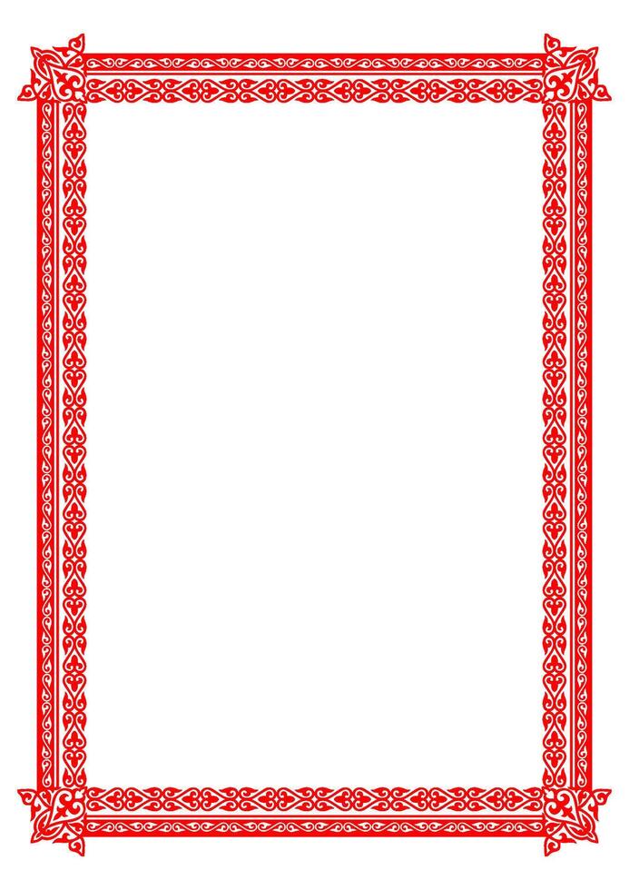 Monochrome red rectangular Vertical Islamic Asian national ornament frame. A4 format. Islamic Asian pattern frame, border, ornament of Kazakh, Kyrgyz, Mongol, Uzbek, Tajik. Diplom, certificate vector