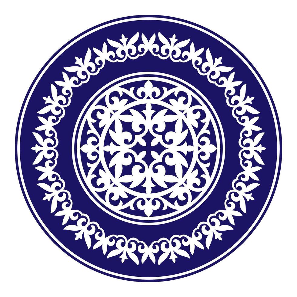Beautiful monochrome round Kazakh national ornament. Ethnic pattern of the ancient nomads, Kazakh, Mongol, Kyrgyz, Kalmyk. Traditional pattern for textile, household items, sandblaster vector