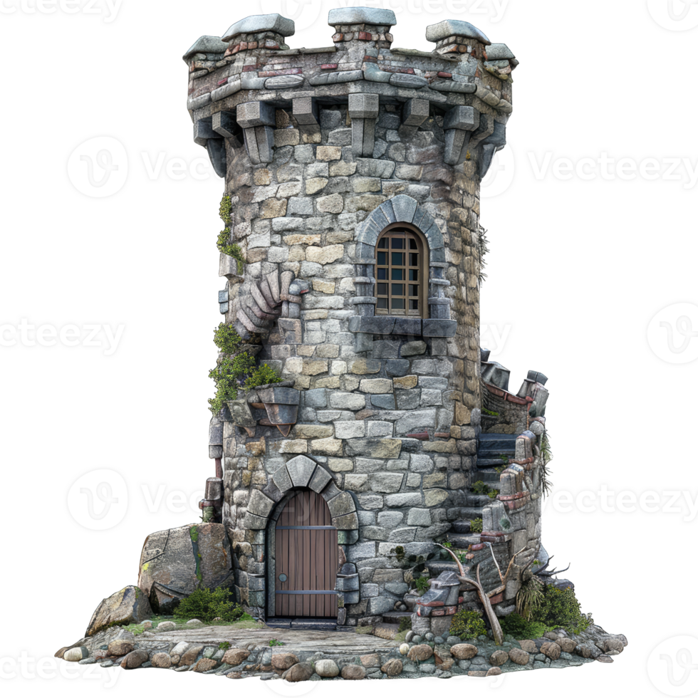 A castle tower with a door and stairs png