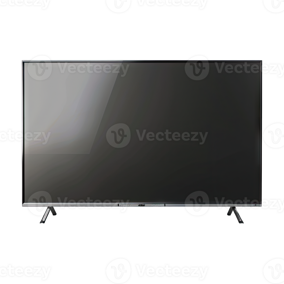 Sleek modern television with a glossy black screen, perfect for enhancing any living room or entertainment setup. png
