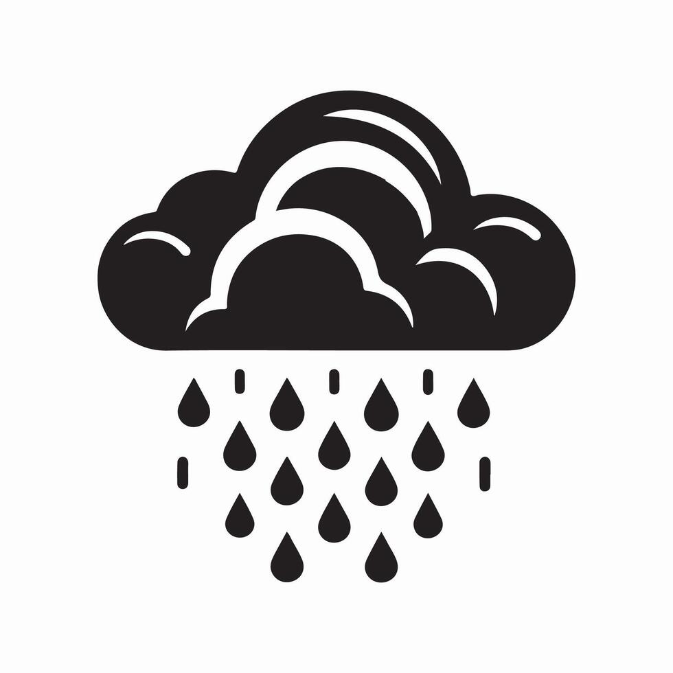 Cloud with Raindrops Silhouette on White Background vector
