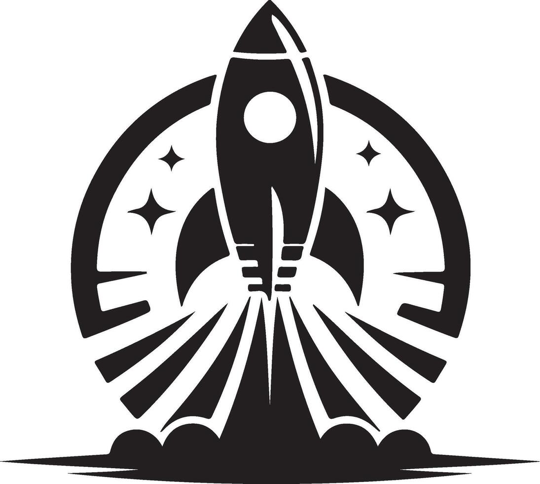 Black and White Space Rocket Silhouette icon on White Background vector