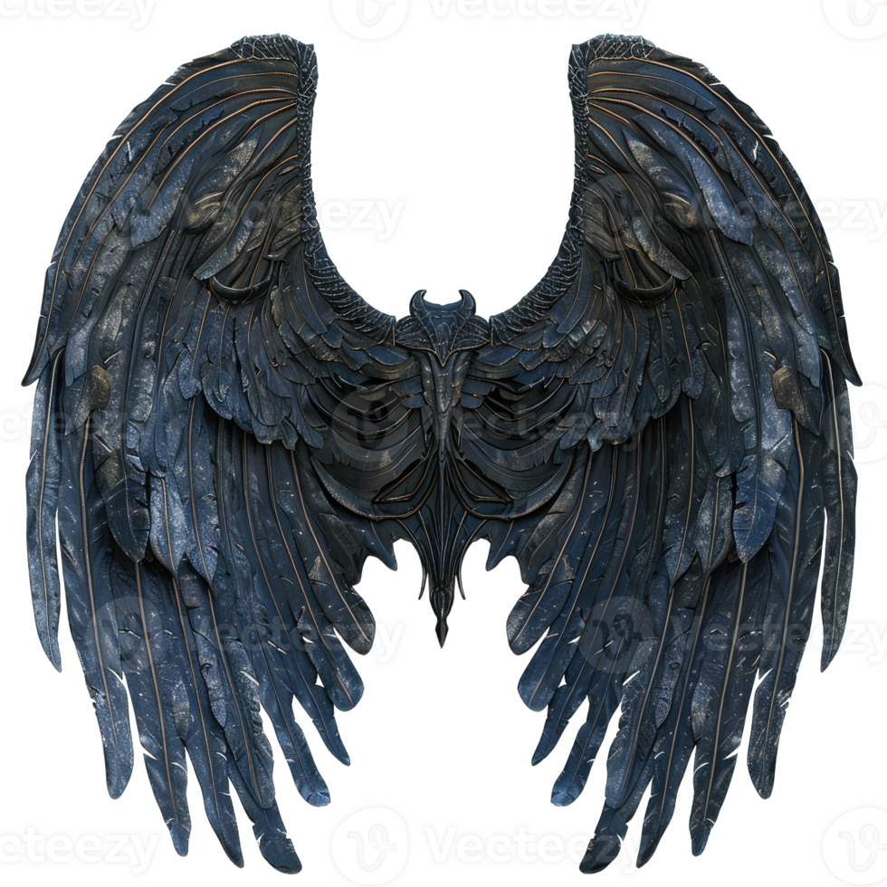 Intricate dark wings with textured feathers, embodying a sense of mystique and power, perfect for fantasy and art themes. png