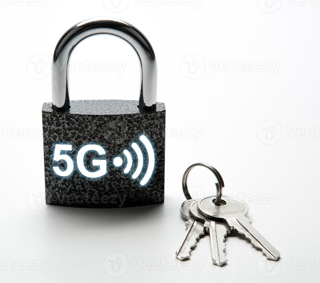 padlock with password 5G internet with keys on a white Internet security close up Internet security photo
