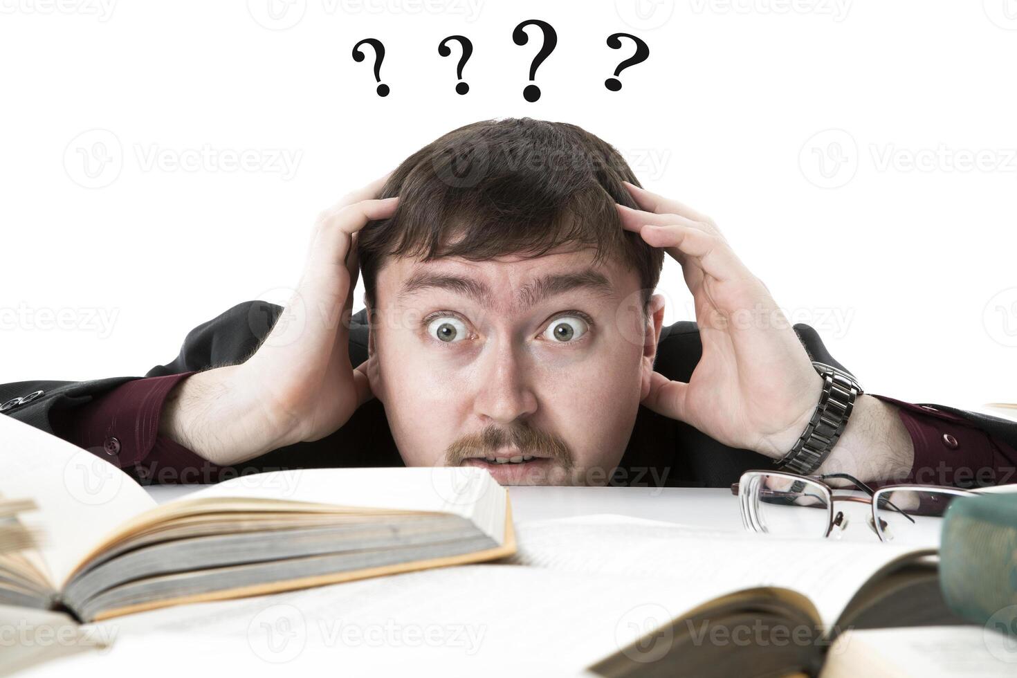 desperately interrogative expression student photo