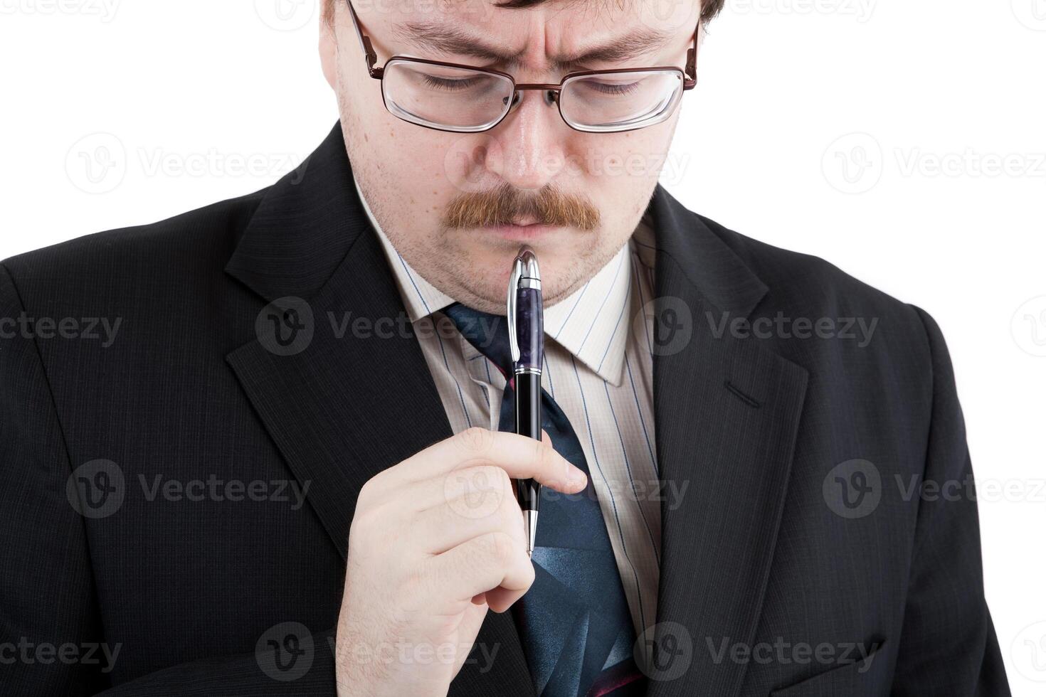 man is thinking for written work photo