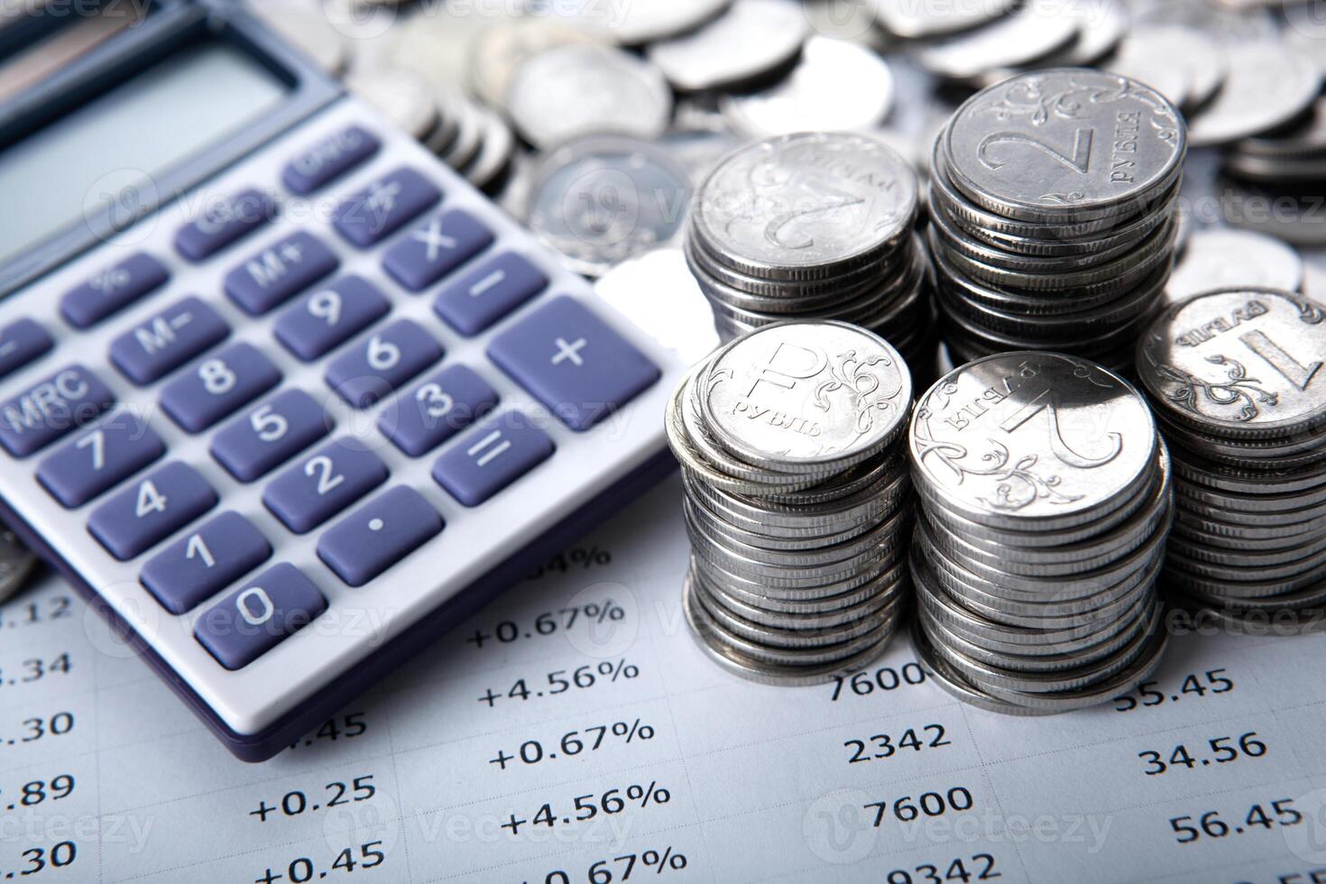 stacks of Russian rubles with calculator photo