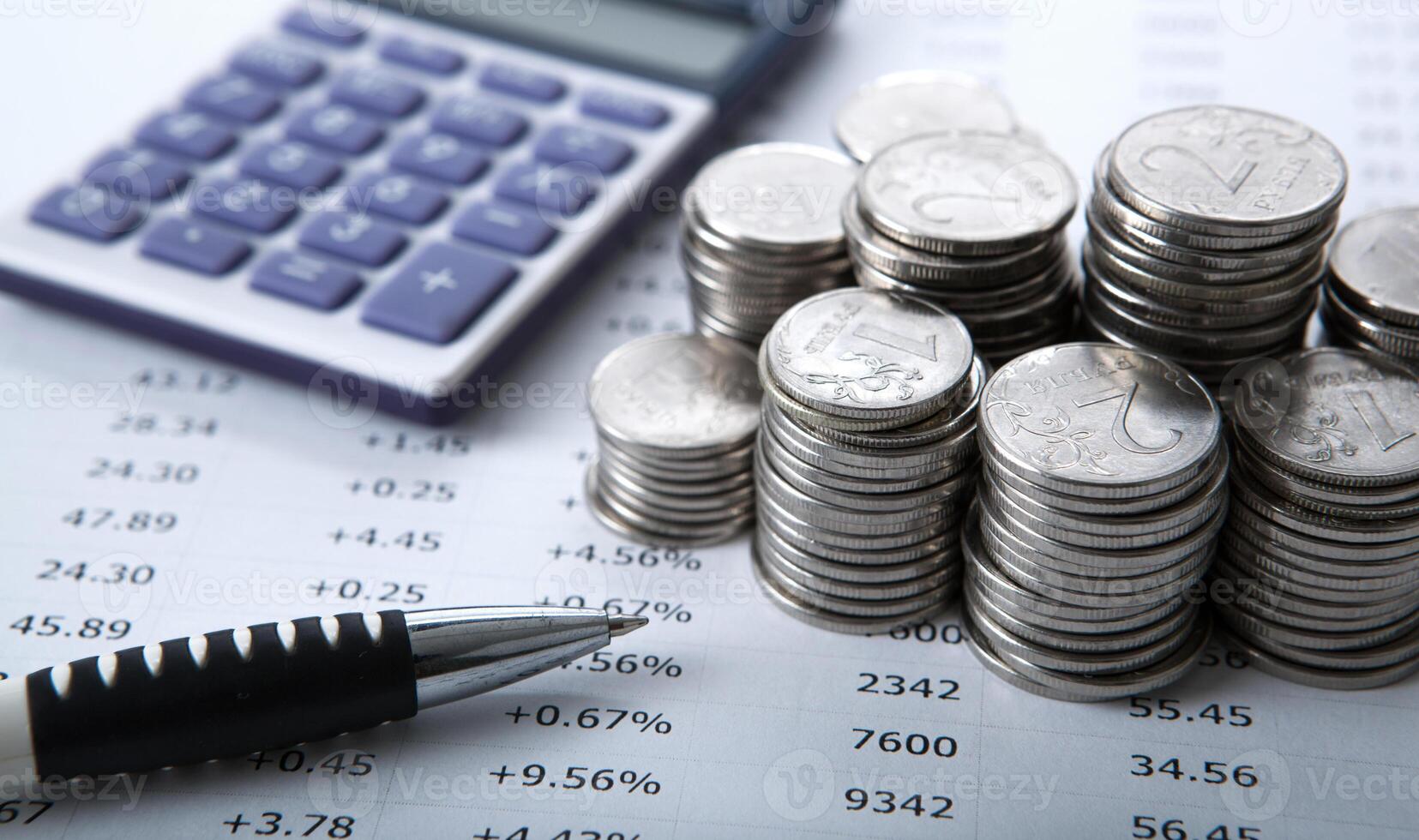 stacks of Russian rubles with calculator photo
