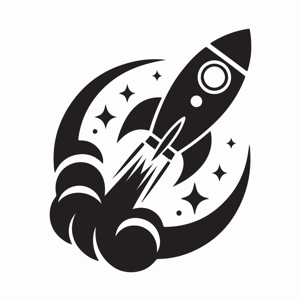 Black and White Space Rocket Silhouette icon on White Background vector