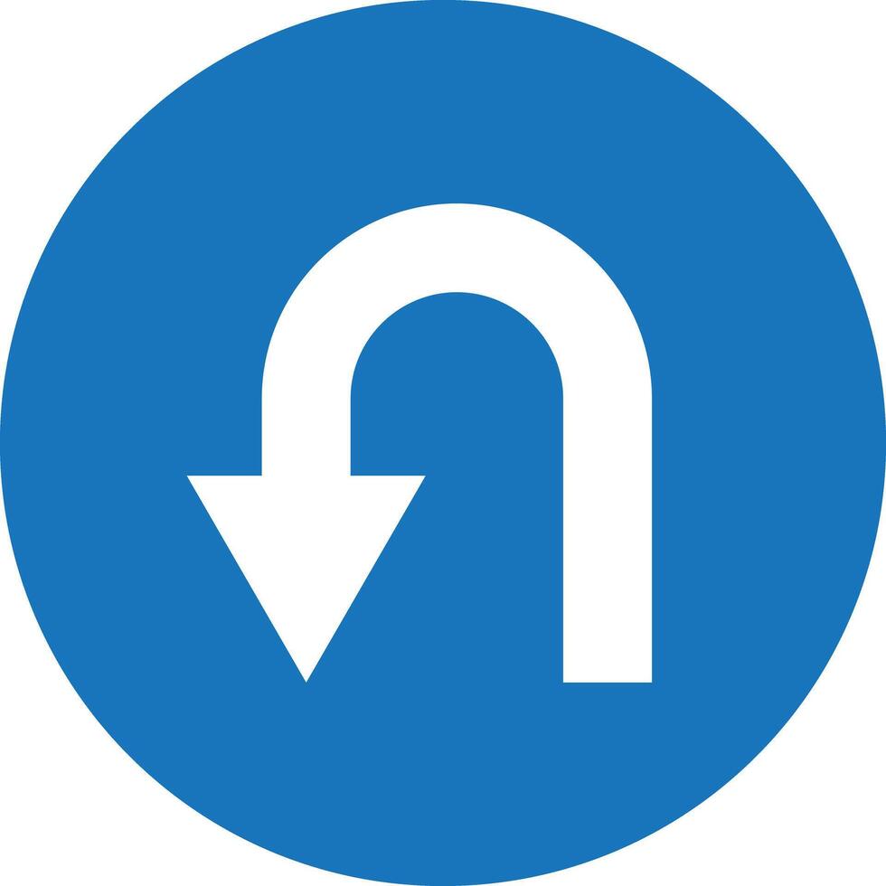 Blue and white left U turn icon . U turn arrow in blue circle road sign . illustration vector