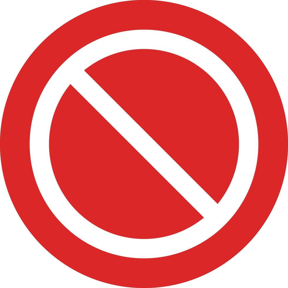Prohibition icon on red circle . Stop icon . Forbidden icon . No sign . Slash icon vector