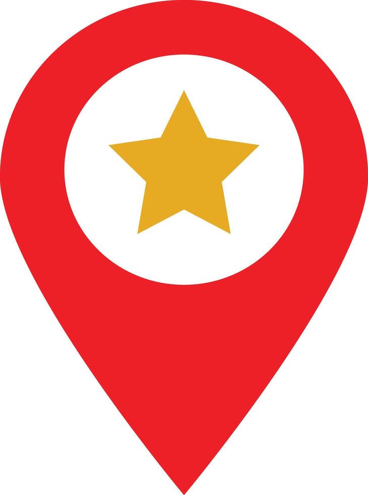 Favorite location icon . Red location pin with star icon . Map pointer with star icon vector