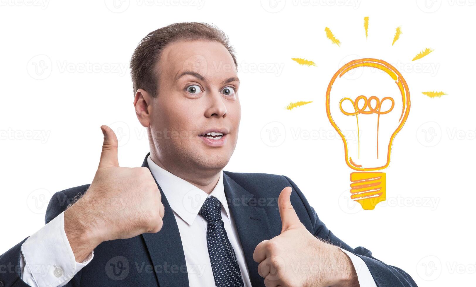 portrait of a man with an idea on a white photo