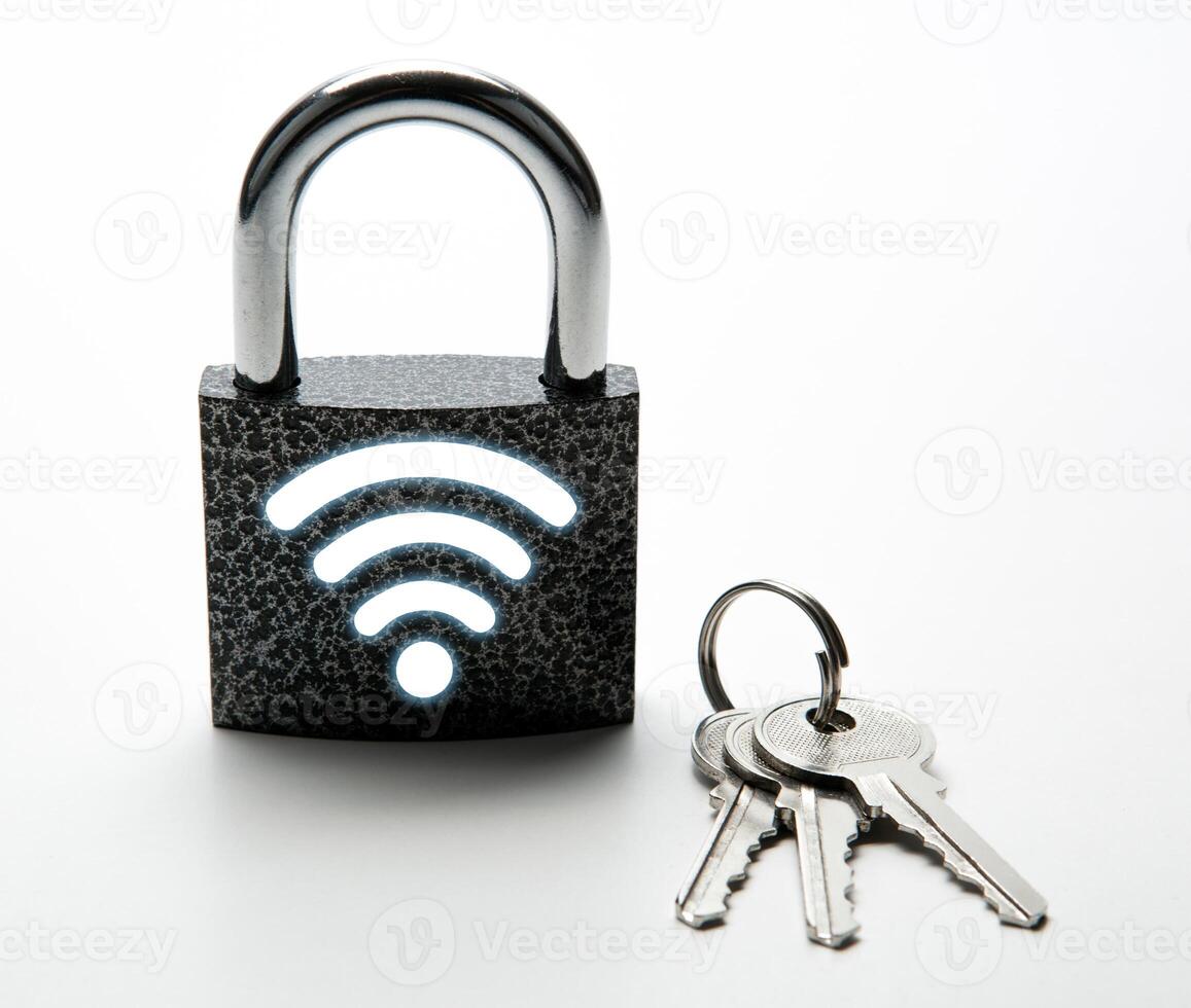 padlock with password wi-fi with keys on a white Internet security photo