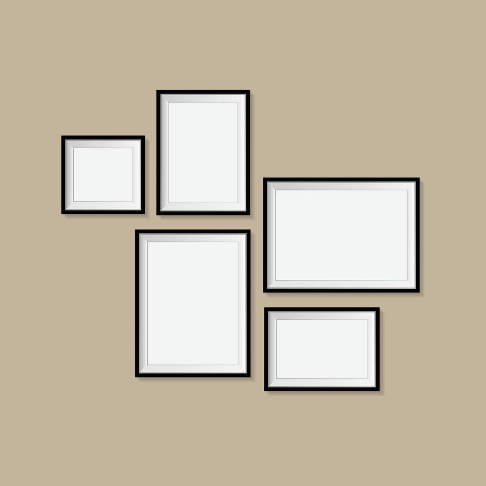 Isolated against a wall, a blank picture frame template set vector