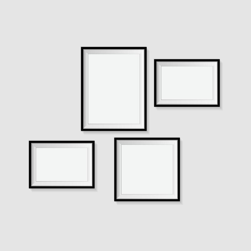 Isolated against a wall, a blank picture frame template set vector