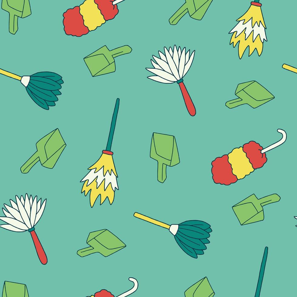 Feather Duster Dustpan Seamless Pattern illustration Design vector