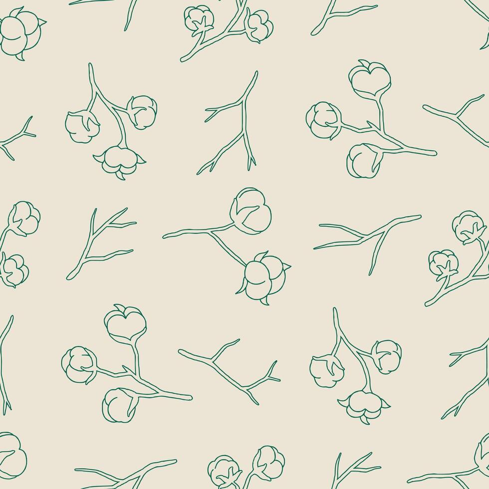 Outline Cotton Flower twig Seamless Pattern illustration Design vector