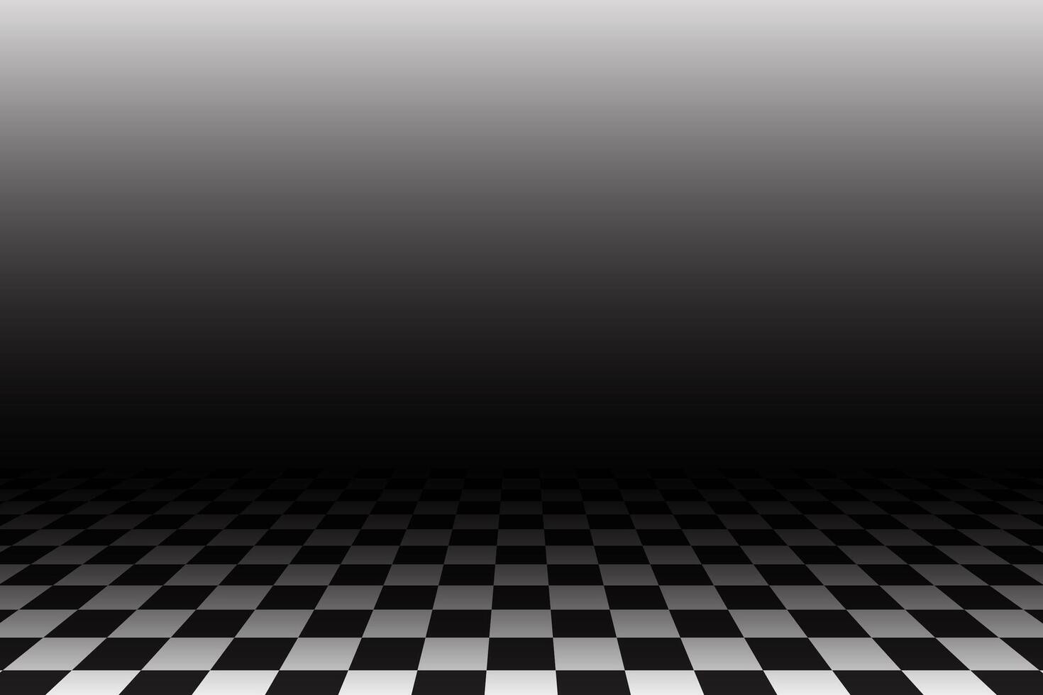 Chessboard perspective floor with white and black pattern. 3D checkered background. Retro grid surface abstract space. Mosaic isometric table surface. vector